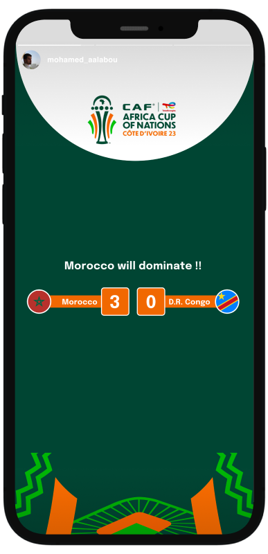 Mockup of a stroy generated for an afcon match prediciton. Built with Wizard Football